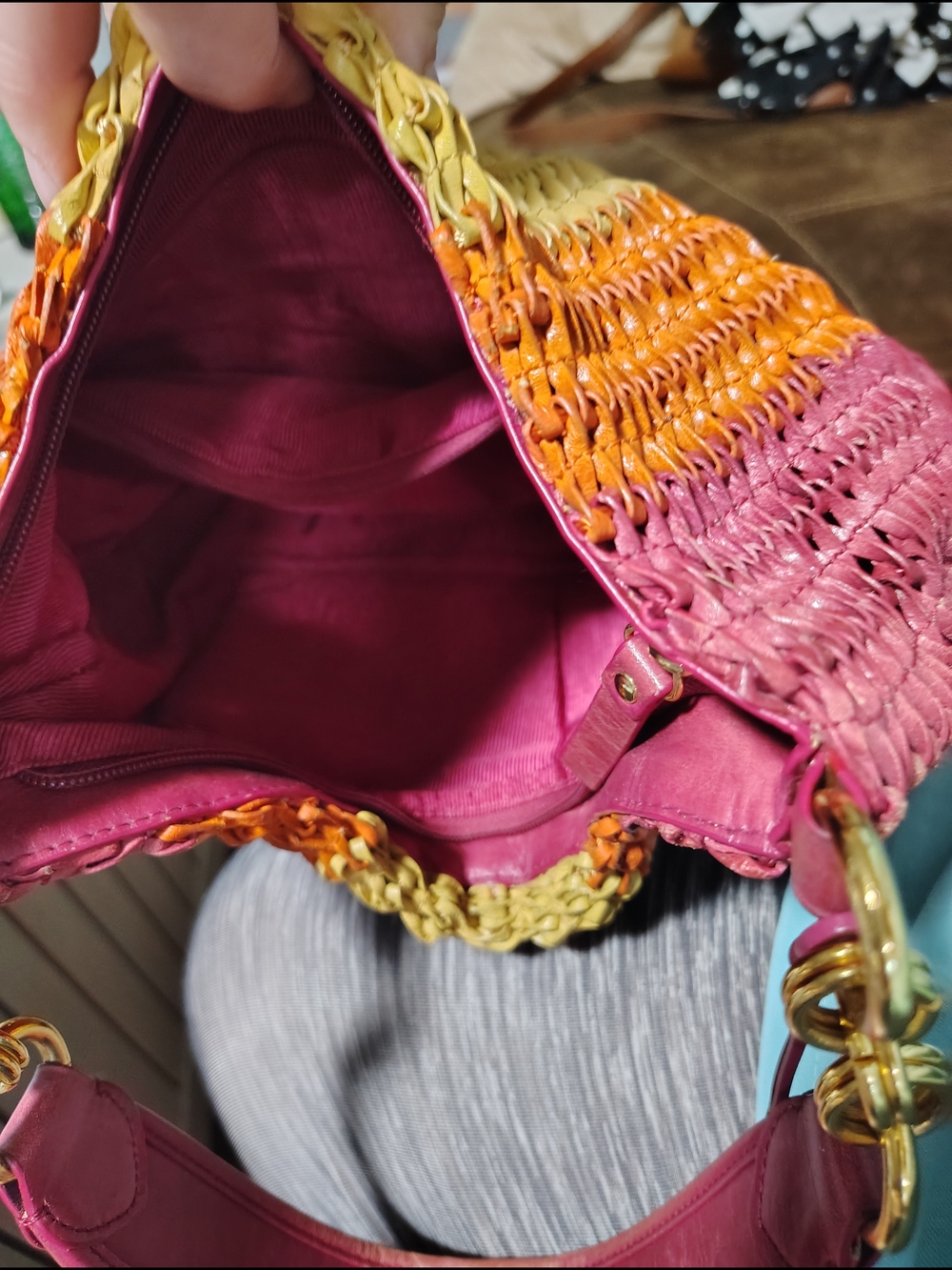Elliott Lucca Straw Woven Hobo Bag - Pink, Orange & Cream - Picture 4 of 4